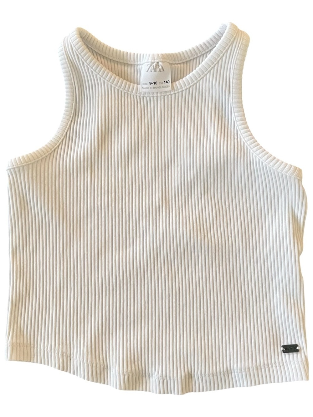 Zara Girls White Ribbed Cropped Tank Top Size 9-10 140 Sleeveless